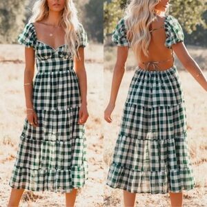 Mable Green Gingham Backless Midi Dress Milkmaid Small